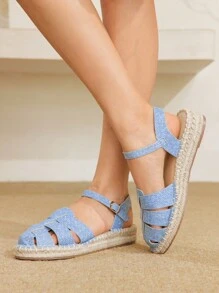 Styleloop 女士坡跟厚底编织凉鞋，波西米亚风格度假装，厚底鞋 - 寶藍色 - 查看 4