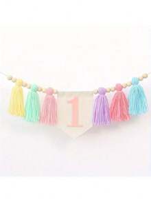 1st Birthday High Chair Banner, Tassel Floral Wreath, Boho Style Birthday Decoration, Macaron Colors Rainbow Tassel Garland, Back To School Valentine Day