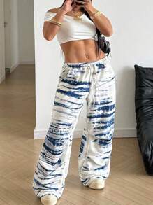 Maweii Quần dài thể thao buộc dây rút in họa tiết nhuộm kỹ thuật số thoải mái mặc nhà cỡ lớn cho nữ, phù hợp cho mùa thu/đông/hè - Nhiều màu - Xem 6