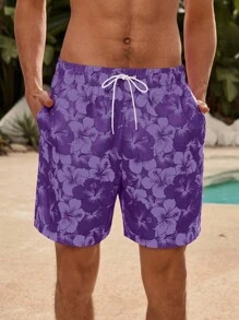 Manfinity VDAYZ Strandshorts für Herren mit Blume Muster und Kordelzug in der Taille und Tasche