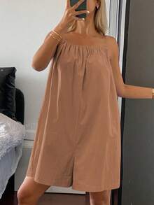 Livesso 简约纯色露背宽松阔腿女式连体裤，家居服睡衣 - 珊瑚橙 - 查看 4