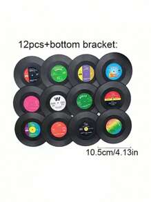 SHEIN 6 buc suporturi de pahare pentru discuri de vinil, pernă antiderapantă rezistentă la căldură, model vintage clasic retro american rock cu muzică CD, pernă izolatoare, decor pentru casă/