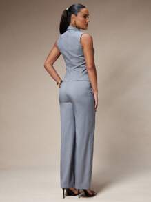 Silquee 女士纯色翻领双排扣无袖西装外套，秋季女装，复古风女装，斯德哥尔摩风格，商务休闲女装，女士办公室装，女士外出装，女士办公室装，女士套装，工作上衣，女士西装，女士背心套装，双排扣西装背心