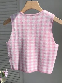 Comfortcana Women's Casual Y2K Plaid Print Bow Knit Sweater,Going Out Tops Women - Pink - View 2