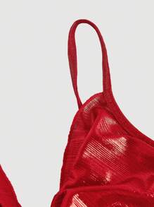 SHEIN MOD 女士优雅纯色前扭纹吊带背心，夏季 - 紅色 - 查看 4