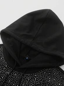 ROMWE MEN Street Life Unisex Rhinestone Embellished Hoodie, Street Style American Design - Black - View 6