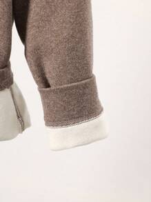 SHEIN Playful Pals 2 件套男女通用婴儿/幼儿休闲加厚修身长袖圆领 T 恤和松紧腰修身裤，适合春季、秋季、冬季、居家、户外、学校穿着 - 棕色 - 查看 8