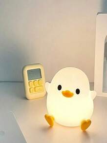 1pc Cute Bean Duck Night Light, DoDo Duck Silicone Nursery Night Light, Battery Table Lamp Bedside Lamp With Touch Sensor For Bedrooms, Living Room - White - View 6