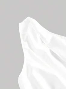 SHEIN MOD 大码女式白色不对称荷叶边下摆迷你连衣裙 - 白色 - 查看 4