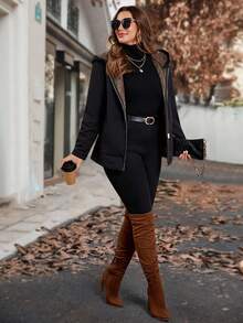 SHEIN Clasi Giacca con cappuccio imbottita termica casual, taglia comoda, autunno/inverno