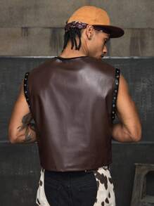 AXEPEAK 男士时尚街头风圆领无袖印花前片上衣 - 棕色 - 查看 2