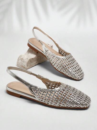 SHUZIA Mules de rafia de ganchillo para damas