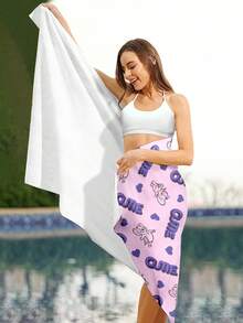 TOM & JERRY X SHEIN Letter & Cartoon Pattern Ultra-Soft Beach Towel Crafted With Microfiber , Gentle Skin-Friendly Touch, Hypoallergenic For All Skin Types - Mauve Purple - View 7