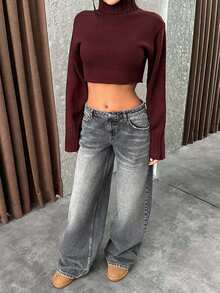 EURMUSE Dżinsy z niskim stanem i szerokimi nogawkami w stylu Y2K w kolorze szarym, wysokie