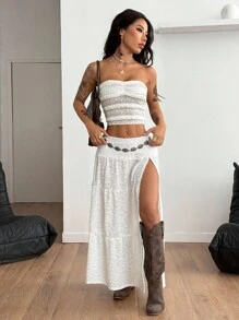 Coolane 女士夏季音乐会狂欢节外出文艺复兴博览会蕾丝侧开衩裙，适合度假西部风服装 Y2K 纹理面料 - 白色 - 查看 6