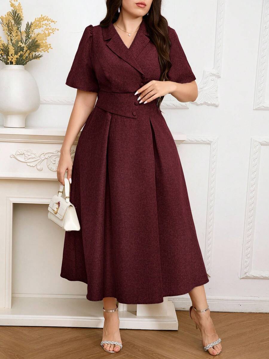 Modelyn Đầm dạ hội dài màu trơn đơn giản dành cho nữ cỡ lớn - Màu Đỏ Sâu - Xem 1