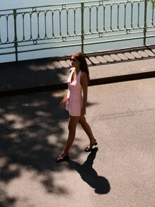 lacRébo Shorts de tweed rosa con pinzas delanteras, shorts de negocios casuales para salir, primavera verano - Rosa - Ver 7