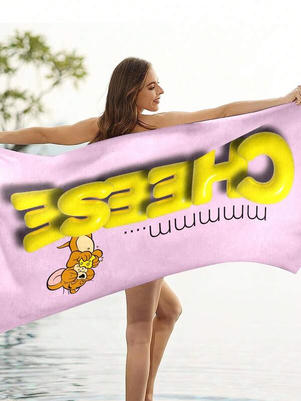 TOM & JERRY X SHEIN Serviette de plage en microfibre à motif de dessin animé, séchage rapide - ultra absorbante, séchage rapide et compacte pour les voyages, la gym, le yoga, la piscine