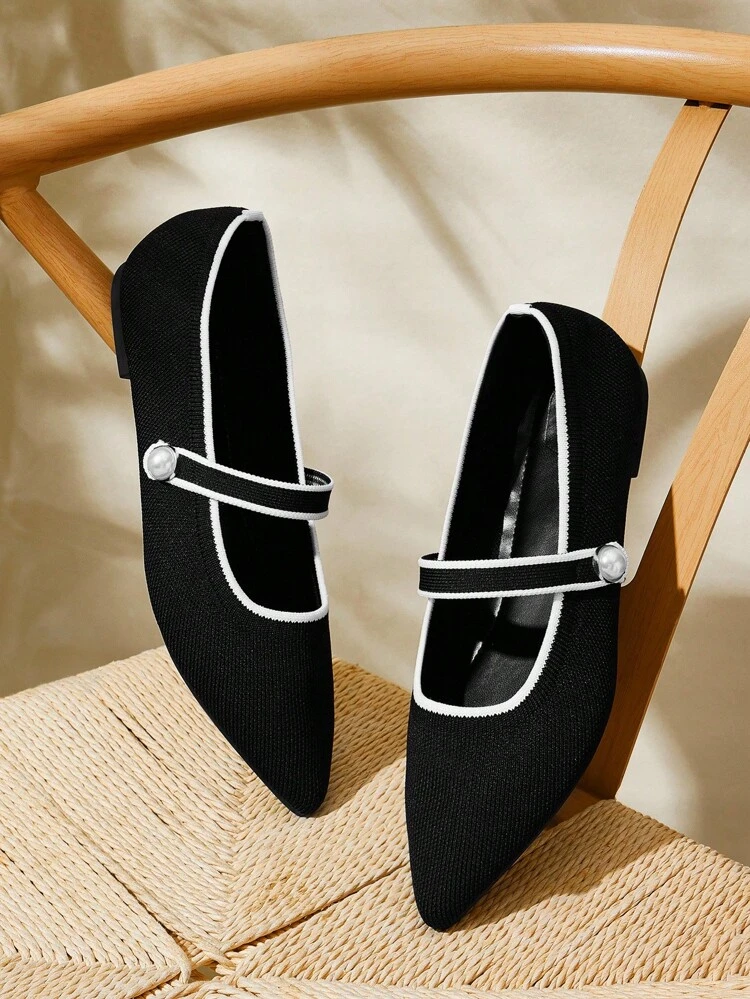 CUCCOO BASICS Women's Pointed Toe Flat Black Knit Slip-On Shoes, Comfortable Breathable For Daily Commute For Christmas