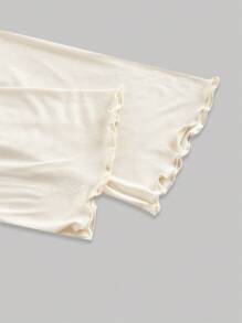 SHEIN MOD 女士休闲百搭圆领喇叭袖杏色 T 恤，女士秋冬装，返校装，乡村音乐会装，返校节装，商务休闲女装，女士工作装，波西米亚风，教师装，褶饰上衣，长袖上衣，垂褶领上衣，秋季上衣 - 杏色 - 查看 3