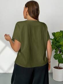 Firerie ملابس علوية أبيض بسيط ذو لون واحد مقاس كبير مع أكمام خفافيش مزدوجة الصدر مفتوح الأمام، ملابس علوية بأزرار وياقة على شكل حرف V للنساء مقاسات كبيرة