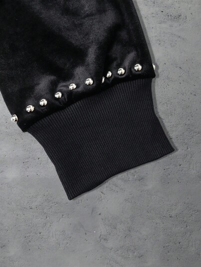 Street Life Sudadera de terciopelo con remaches para hombres, estilo corto y holgado, otoño