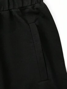 男士简约时尚黑白条纹侧休闲宽松长裤，秋季 - 黑色 - 查看 5