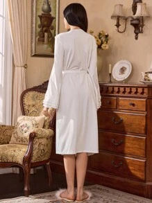 Côtesoire 女士优雅多层撞色蕾丝长袍，法国南部风格，秋季 - 白色 - 查看 2