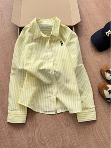 INAWLY Blusa holgada regular de mujer con bordado - Amarillo - Ver 3