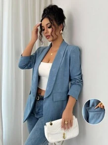 Selianne 女式休闲蝴蝶结领长袖西装外套 - 霧霾藍 - 查看 1
