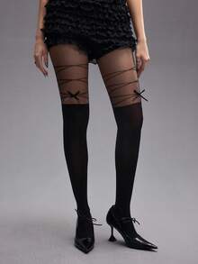 ROMWE Kawaii 1pc Cute Black Bow Sexy Fishnet Tights/Pantyhose/Leggings For Women - Black - View 5