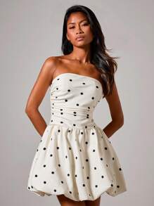 COSMINA Women's Elegant Polka Dot Print Strapless Mini Dress, Summer