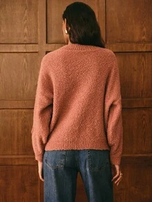 Poéselle Women's Floral Jacquard Loose Fit Dropped Shoulder Long Sleeve Casual Sweater In Fall/Winter - Orange - View 5