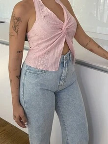 Lucia Bellido Dambroderad fjärilsinsats ficka tvättad vid ben och lös passform jeans - Ljustvätt - Visa 4
