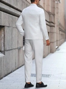 Calvornis Men's Solid Color Jacket And Pants Suit Set