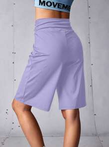 SHEIN Sports Women's Casual Solid Color High Waist Bermuda Shorts - Mauve Purple - View 7