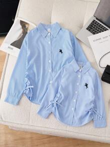 SHEIN Explorewe 女童宽松休闲轻便夹克，蓝色，春夏 - 藍色 - 查看 4