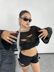 PUNK Suéter Ahuecado De Color Sólido De Talla Grande