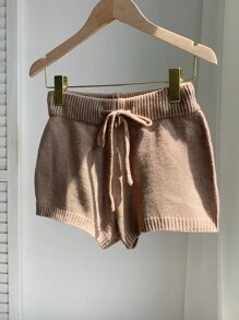 Comfortcana 秋冬休闲纯色高腰抽绳针织短裤