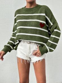 EURMUSE Suéter casual de talla grande con bloques de color y rayas, otoño/invierno - Multicolor - Ver 4