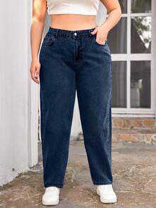 Quần jean ống côn 100% cotton cỡ lớn - Rửa tối - Xem 4