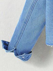 Tween Girl' Casual Butterfly Print Distressed Washed Denim Jacket Fall Winter - Light Wash - View 5