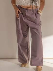 Aralina Curve 秋冬前褶休闲裤，秋装，Y2K 女装，女士教师套装，大码服装， - 巧克力棕 - 查看 1