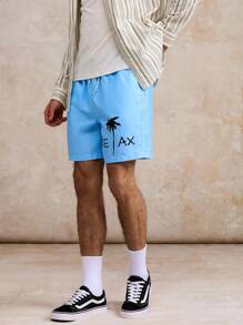 Surfspeed Men's Casual Coconut Tree Print Beach Shorts - Blue - View 5