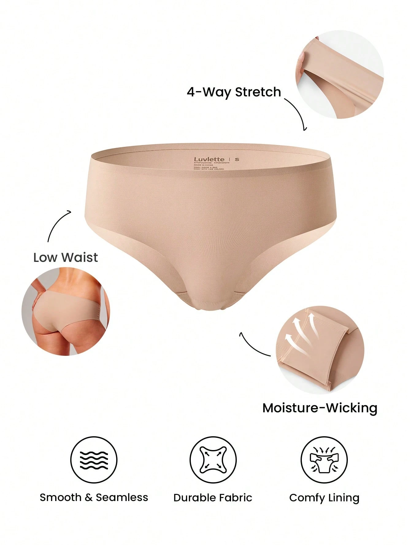 Lot de 4 culottes sans couture taille basse, sous-vêtements pour femmes - tons de terre