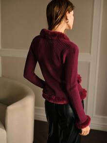 MOTF PREMIUM CONTRAST FAUX FUR SLIM FIT CARDIGAN - Burgundy - View 4