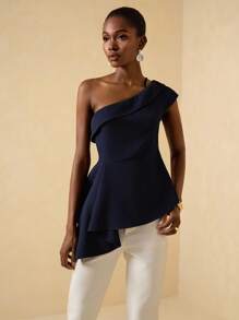 Vesra 女士优雅细肩带不对称下摆褶饰腰部衬衫