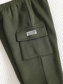 2 Stücke/Set Baby Jungen süßer militärgrüner Kapuzenpullover mit Taschen und Hose mit Gummibund, Herbst/Winter