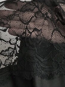 SHEIN Váy ngủ hở lưng ren màu trơn tương phản gợi cảm cho nữ - màu đen - Xem 8