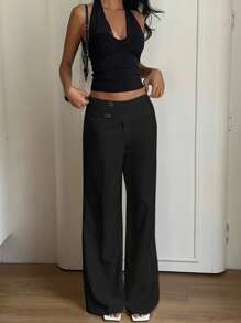 SHEIN EZwear Plus Size Casual Solid Color Loose Fit Wide Leg Pants, Versatile For Everyday Wear